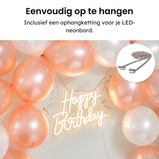 Partizzle Happy Birthday Neon Sign – LED Verlichting 41x31 cm – Dimbaar & Ophangbaar – USB Aansluiting – Feestelijke Verjaardagsdecoratie