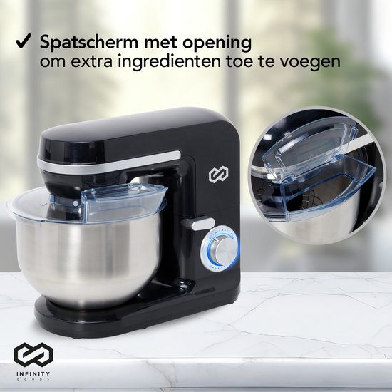 Infinity Goods Keukenmachine - Keukenmixer - 5L RVS Mengkom - Keukenrobot - Foodprocessor - Incl. Accessoires - 1000W - Zwart