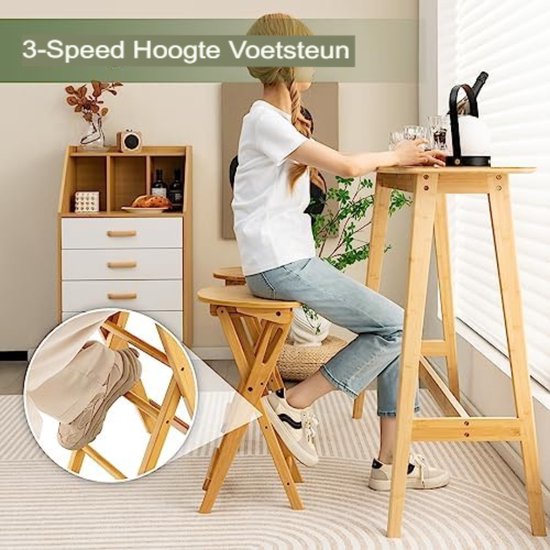 Coast Barkrukken – 2-Delig – Opvouwbaar – Bamboe met Voetsteun – Zithoogte 61 cm – Natuur