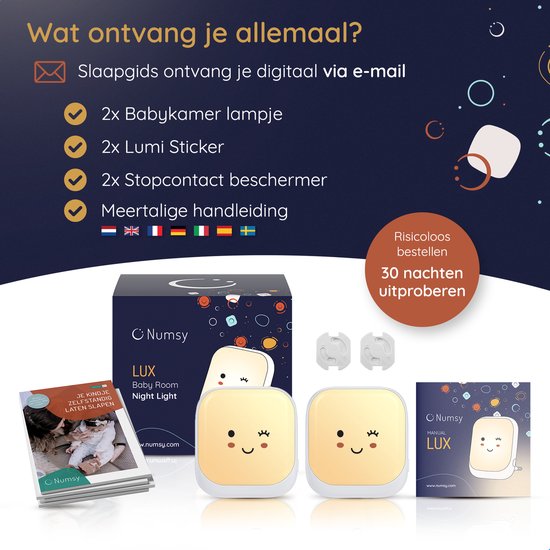 Numsy - Automatische Nachtlamp voor Kinderen met Lichtsensor -14.8x 7.80x 4.3 cm