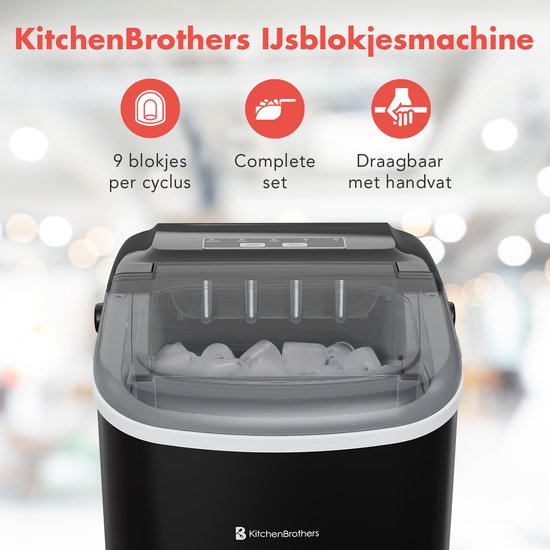KitchenBrothers IJsblokjesmachine – Incl. IJsschep & Zelfreinigingsfunctie – 1.2 liter – 100 W – 22.2 x 29.4 x 29 cm – Zwart