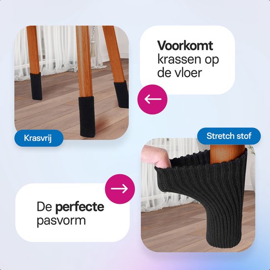 Roegaarden Stoelpoot Beschermers Sokken Zwart Vloerbescherming 24 stuks