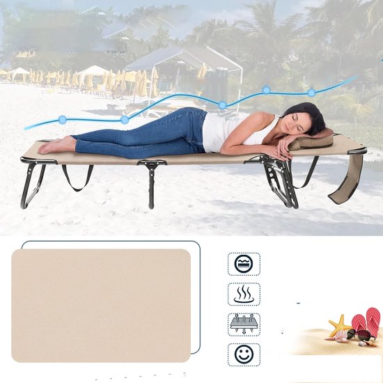 Coast Ligstoel met Gezichtsgat - Inklapbaar - 5 Voudig Verstelbaar - Beige