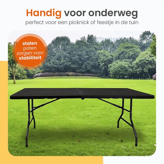 Goliving Inklapbare Tafel – Klaptafel – Campingtafel – Vouwtafel Buiten – Weerbestendig – 180 x 70 x 74 cm – Zwart