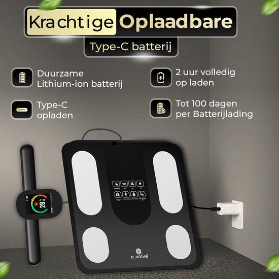 e.volve premium Personenweegschaal Digitaal Zwart