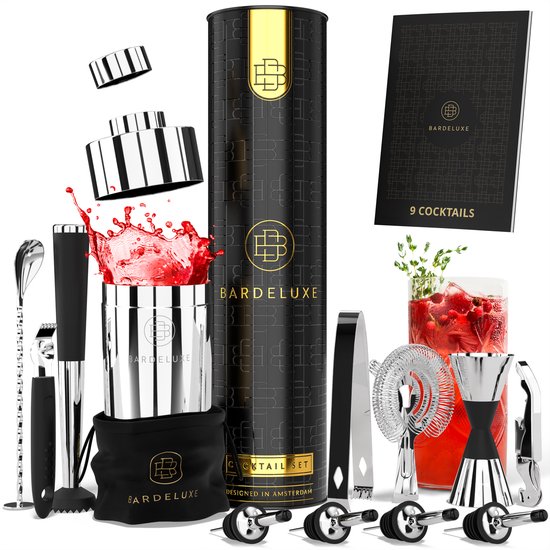BarDeluxe® Cocktail Set - 12-Delig - Cocktail Shaker Set (750ml) - Luxe Cadeauverpakking - Inclusief Nederlandstalig Receptenboek