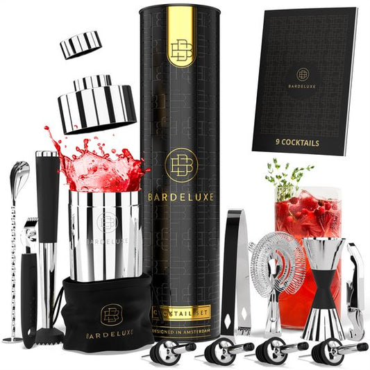 BarDeluxe® Cocktail Set - 12-Delig - Cocktail Shaker Set (750ml) - Luxe Cadeauverpakking - Inclusief Nederlandstalig Receptenboek