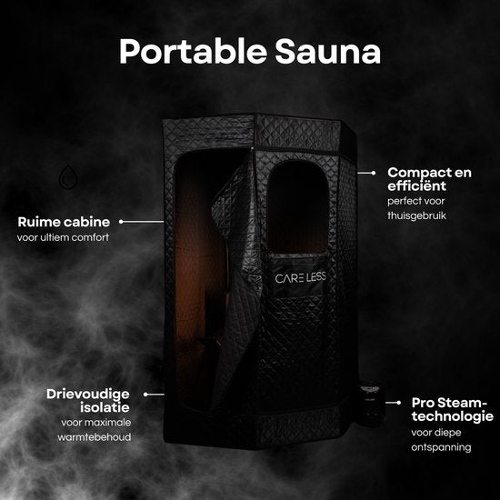 Care Less - Mobiela Sauna - Draagbare StoomSauna Tent met Stoomgenerator - Compact en Portable voor Thuisgebruik - Ontspanning en Detox in Eigen Huis - Geschikt Voor 2 Personen - Inclusief Comfortabele Stoel