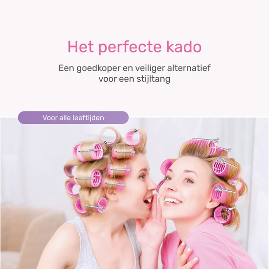 Krulspelden Set Zonder Hitte – 18 Rollers + 20 Klemmen – Heatless Curls – 3 Maten – Blauw/Roze