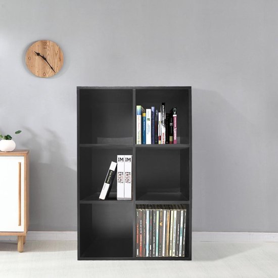 VVD Vakkenkast - 6 Open Vakken - 97.5x65.5x33 cm - Zwart