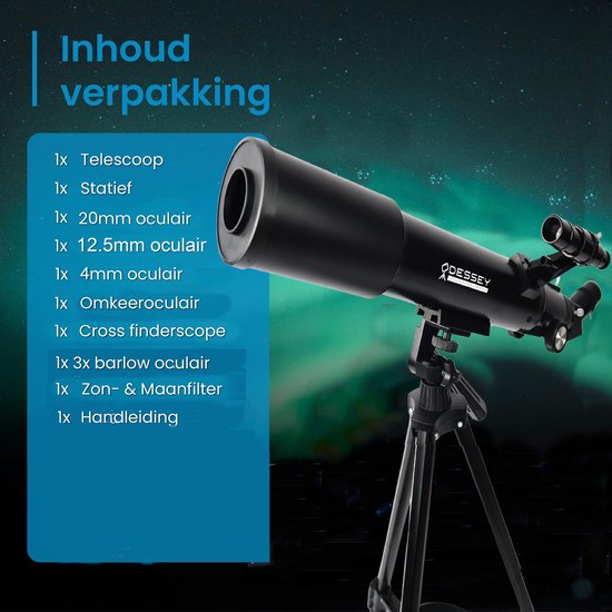 Odessey Black Hole Edition Telescoop – 250x Zoom – Refractor Sterrenkijker voor Kinderen en Volwassenen