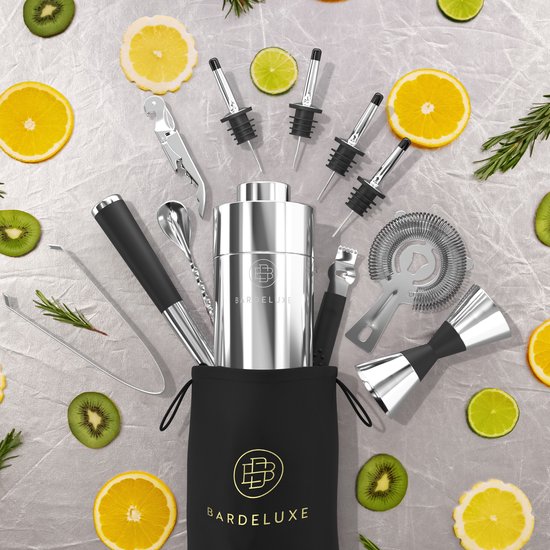 BarDeluxe® Cocktail Set - 12-Delig - Cocktail Shaker Set (750ml) - Luxe Cadeauverpakking - Inclusief Nederlandstalig Receptenboek
