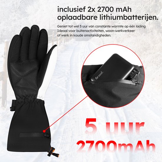 Saaf Verwarmde Handschoenen Wit - 3 Warmtestanden - 68°C - Inclusief 2x 2700mAh Powerbanks - Maat S