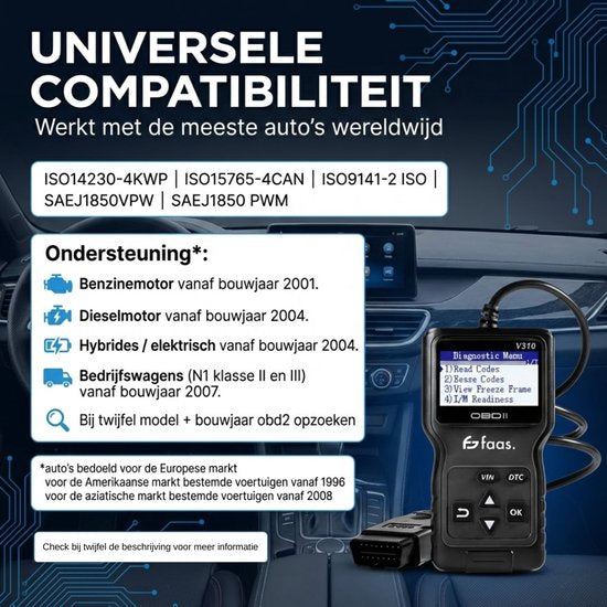 Faas OBD2 Scanner Zwart – EOBD + CAN Diagnosecomputer – Auto Uitlezen en Storingen Wissen