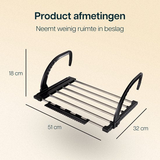 Duna Uitschuifbaar Hangdroogrek – 5 Meter Drooglengte – Voor Deur, Balkon, Radiator of Trapleuning – Met Inklapbare Haakjes en Sokkenrekje – Ruimtebesparend Wanddroogrek