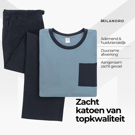 Milanoro - Katoenen pyjama voor heren - Blauw - XXL