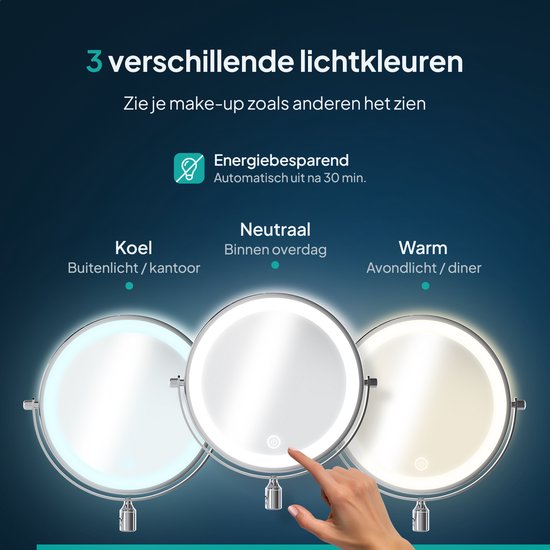 Mirlux Make-upspiegel met LED-verlichting - Oplaadbaar - 10x Vergroting - Vergrotende spiegel met licht - Scheerspiegel - Badkamerspiegel - Chroom