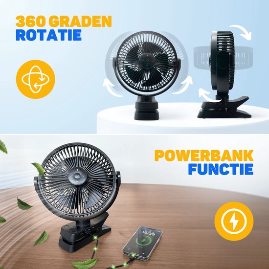 Vulpes Goods® Tech - Tafelventilator MAX - Ventilator - Oplaadbaar & Draadloos - Stille USB Ventilator met Afstandsbediening - 5 Snelheden & Verlichting - Ultra Stil - 12000 mAh & Powerbankfunctie - Zwart