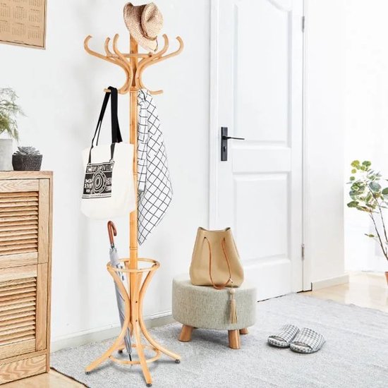 Coast Garderobe Stand Kleding Rack Jacket Stands met Parapluhouder 12 Kledinghaak Natuur