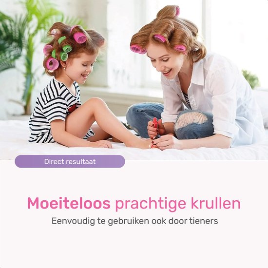 Krulspelden Set Zonder Hitte – 18 Rollers + 20 Klemmen – Heatless Curls – 3 Maten – Blauw/Roze