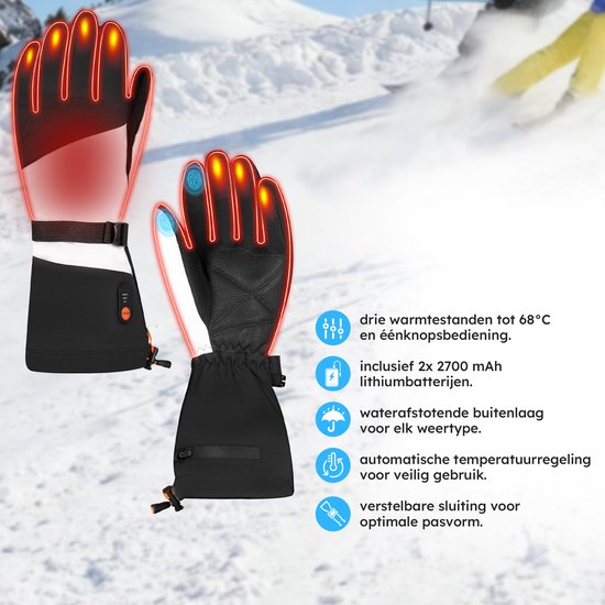 Saaf Verwarmde Handschoenen Wit - 3 Warmtestanden - 68°C - Inclusief 2x 2700mAh Powerbanks - Maat S