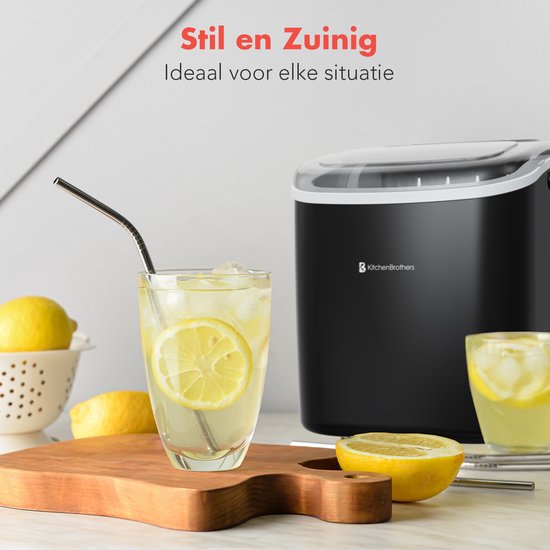 KitchenBrothers IJsblokjesmachine – Incl. IJsschep & Zelfreinigingsfunctie – 1.2 liter – 100 W – 22.2 x 29.4 x 29 cm – Zwart