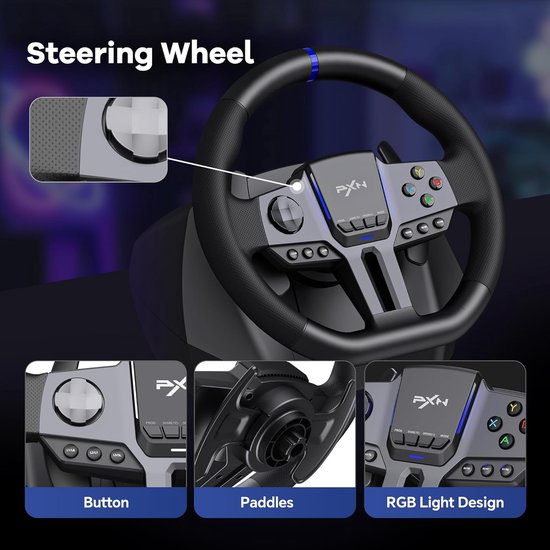 PXN Gaming Stuur - V9 Gen 2 - 270/900° - Pedalen - Shifter - Multiplatform - Zwart