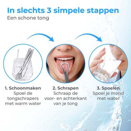 Nuvance - Professionele Tongschraper - 3 in 1 Set - voor Mondverzorging - Tongreiniger - Tong Schraper - Tongue Scraper - RVS