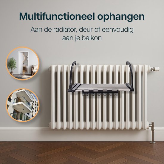 Duna Uitschuifbaar Hangdroogrek – 5 Meter Drooglengte – Voor Deur, Balkon, Radiator of Trapleuning – Met Inklapbare Haakjes en Sokkenrekje – Ruimtebesparend Wanddroogrek