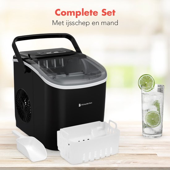 KitchenBrothers IJsblokjesmachine – Incl. IJsschep & Zelfreinigingsfunctie – 1.2 liter – 100 W – 22.2 x 29.4 x 29 cm – Zwart