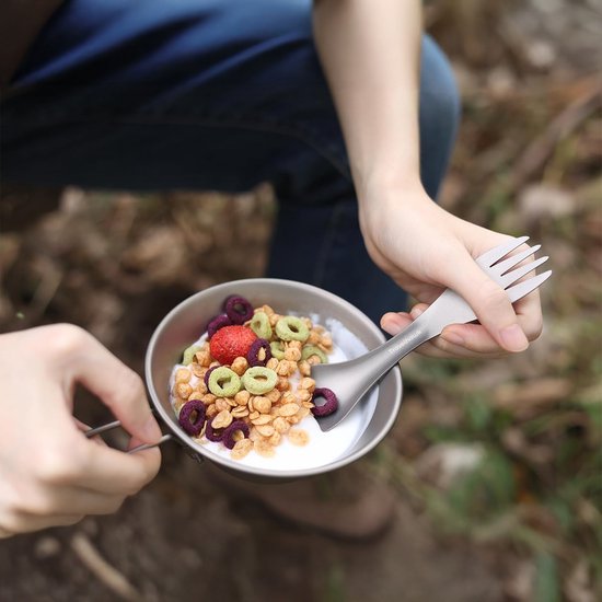 Travelhawk Titanium Spork Set - 2 Stuks - Lichtgewicht Campingbestek met Vork en Lepel in Één - Inclusief Draagzak**