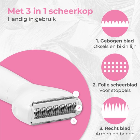 Nuvance - Ladyshave - Ladyshaves voor vrouwen - 4 Opzetstukken - met Wenkbrauw Trimmer - Bikinitrimmer - Scheerapparaat Vrouw - Lady Shave - Wit