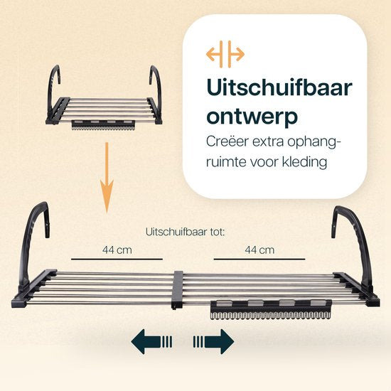 Duna Uitschuifbaar Hangdroogrek – 5 Meter Drooglengte – Voor Deur, Balkon, Radiator of Trapleuning – Met Inklapbare Haakjes en Sokkenrekje – Ruimtebesparend Wanddroogrek