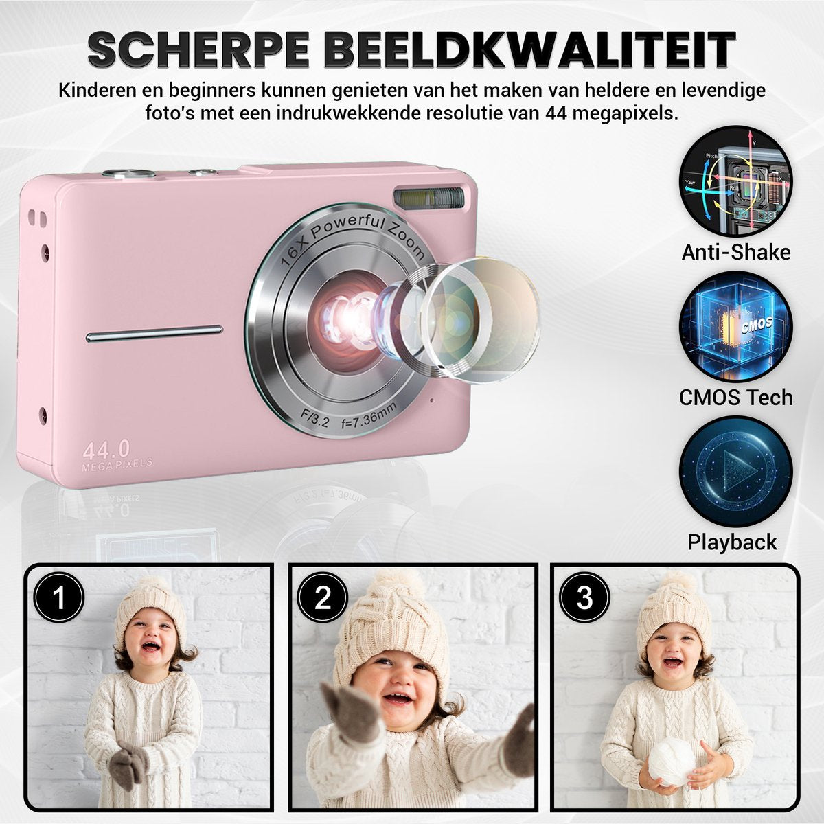 K&L Digitale Camera - Fototoestel - Fotocamera - Compact Camera - Vlog Camera - Voor Kinderen - Inclusief 32GB - Roze