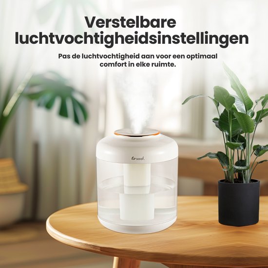 Luchtbevochtiger - 1.5L - Humidifier - Lucht Reiniger - Draadloos & Oplaadbaar - Luchtbevochtiger Babykamer - Fluisterstil - Luchtbevochtigers - Wit - Saaf