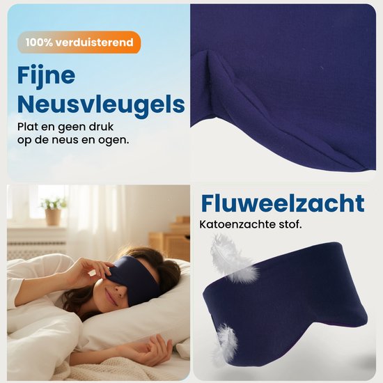 PurelyGoods® Slaapmasker - Oogmasker - Verduisterend - Mannen en Vrouwen - Katoen - Donkerblauw