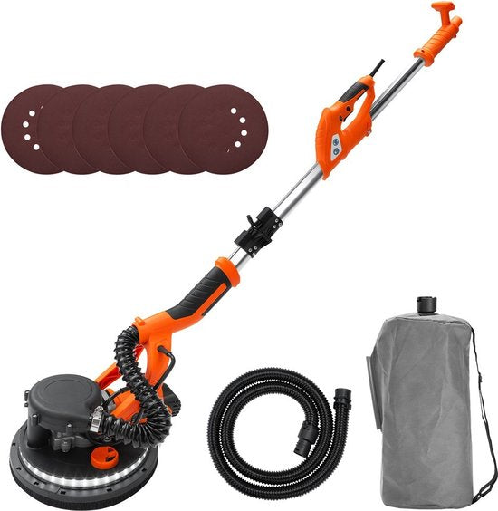 Costway schuurmachine voor droge muren - 230V - 750W - Incl stofzak, draagtas, schuurpapier en stofslang - Oranje