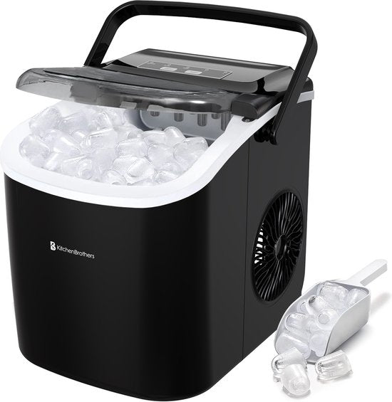 KitchenBrothers IJsblokjesmachine – Incl. IJsschep & Zelfreinigingsfunctie – 1.2 liter – 100 W – 22.2 x 29.4 x 29 cm – Zwart