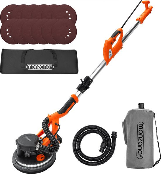 Costway schuurmachine voor droge muren - 230V - 750W - Incl stofzak, draagtas, schuurpapier en stofslang - Oranje