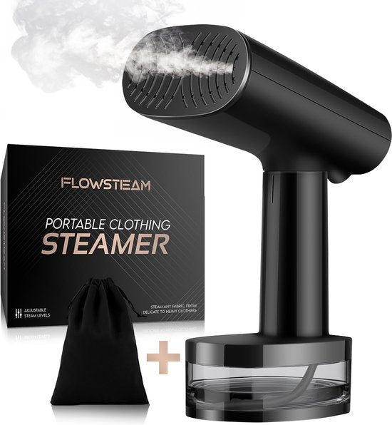 FLOWSTEAM® Luxe Kledingstomer - Handstomer - Stoomapparaat Kleding - Matte Black Edition - Inclusief Opbergzakje