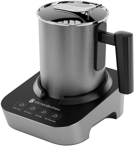 KitchenBrothers Elektrische Melkopschuimer - Vaatwasserbestendig - 4-in-1 - 400 ML - Voor 3 Cappuccino's - RVS/Zwart