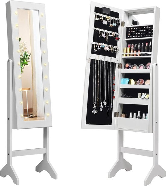 Coast 18 Led sieradenkast Hulbare sieraden Splank Mirror Cabinet voor make -up wit