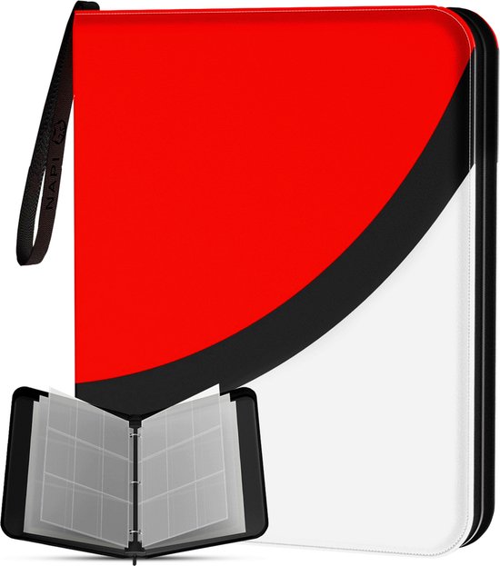 NAPI Verzamelmap voor 900 Kaarten - 9 Pocket - Kunstleer - Ritssluiting - 50 Pagina's - A4 Formaat - Rood/Wit