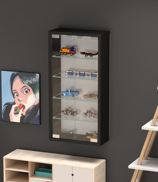 VVD - Vitrinekastje wandvitrine - 40 x 60 x 12 cm - Zwart