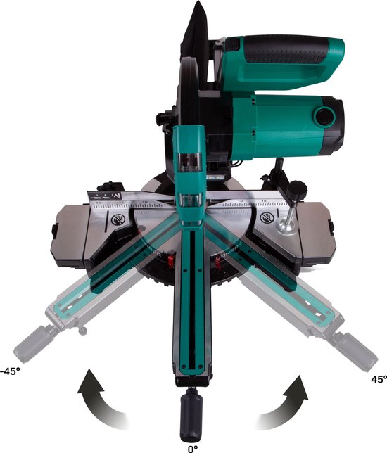 VONROC MS502AC Afkortzaag – 2200W – 4500 r/min - Verstelbare tafelverbreders – Groen - 82x48x41 cm