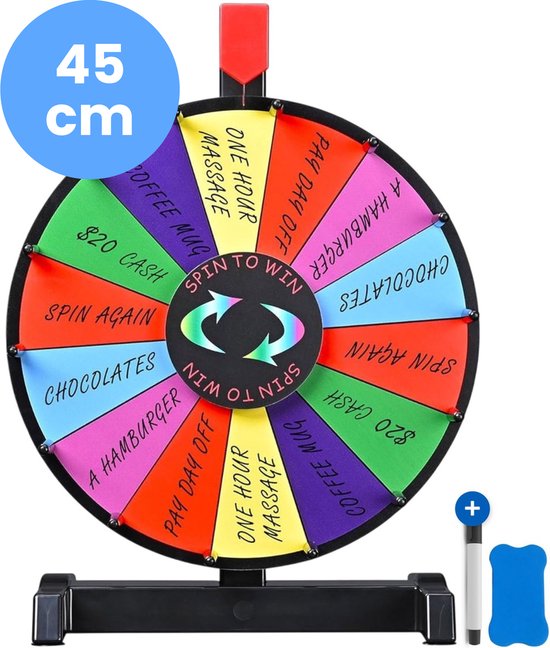 Jespro Rad van Fortuin XL Ø45cm - 14 Schrijfvakken Met marker & Wisser