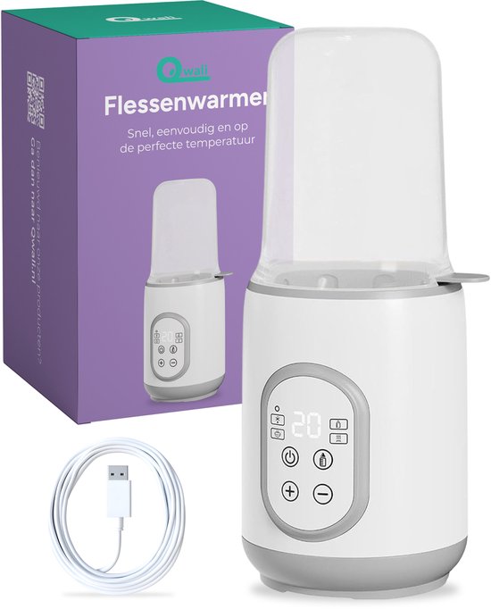 Qwali - Flessenwarmer & Sterilisator - 37°C - Wit Kunststof - Snel Opwarmen & Warmhoudfunctie - Inclusief Maatbeker