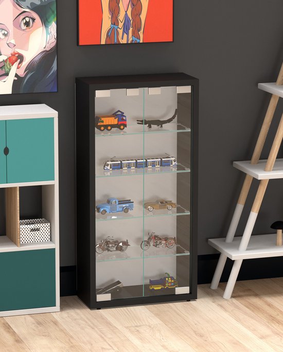VVD - Vitrinekastje wandvitrine - 40 x 60 x 12 cm - Zwart