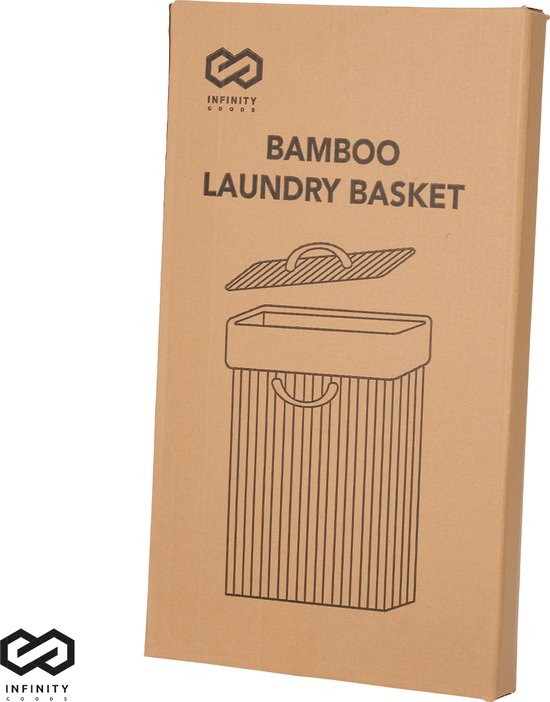Infinity Goods Wasmand met Deksel Zwart - Bamboe - Wassorteerder - Wasbare katoenen waszak - Handvatten - 72 Liter - Zwart
