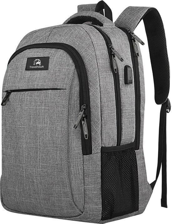 Travelhawk Rugzak - 36L - 17 inch - Grijs - Laptop Rugzak - Heren & Dames - Waterafstotend - Met USB Oplaadpoort